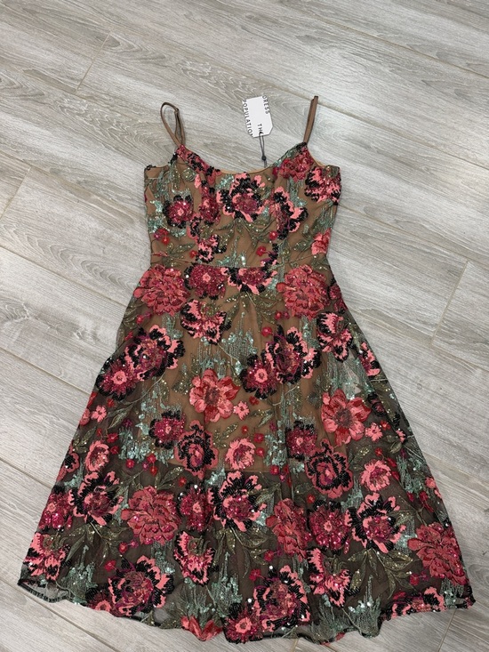 Dress the Population Dresses & Skirts - New Dress the population Floral Embroidered A-Line Dress in Brown and Pink size